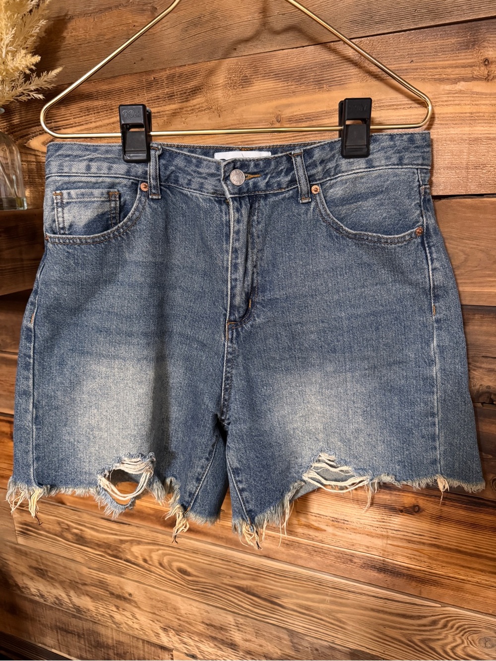 S.O.N.G Classic High-Rise Distressed Denim Shorts - Blue Size 11